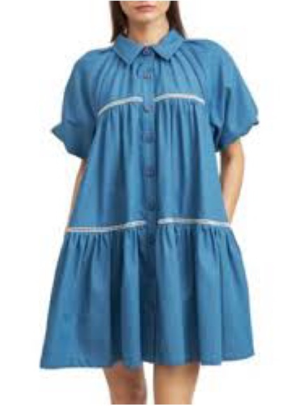 En Saison Blue Button-Front Tiered Dress